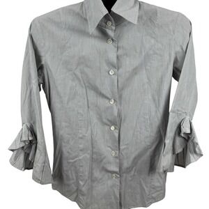 Vintage‎ Bell Striped Ruffle Sleeve Blouse Women's 4 Cotton Made USA Button Up